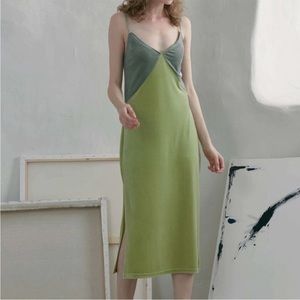 MOTF Velvet Midi Slip Dress Green Chartreuse Color block Medium Y2K 90s